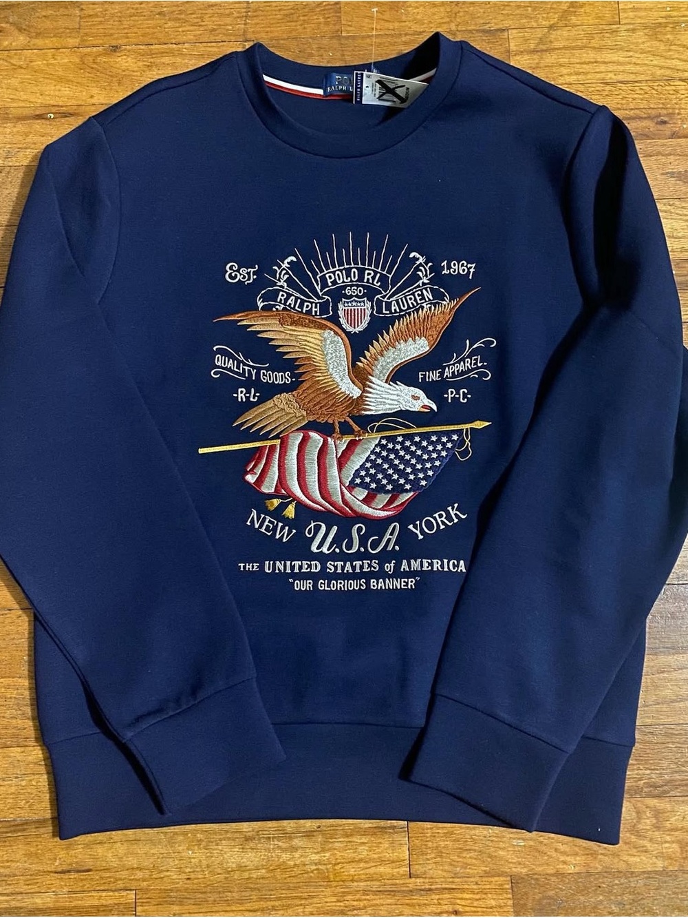 NWT Polo by Ralph Lauren Navy Eagle & American Flag Crewneck Sweatshirt Medium